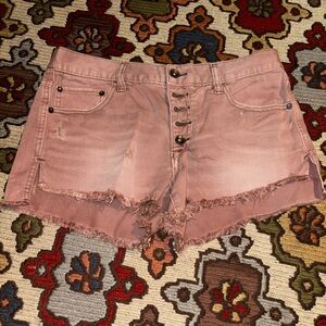 Free People Pink Button-Fly Jean Shorts